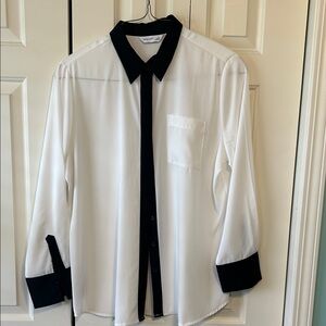 Nine West White and Black Casual Button Down Shirt